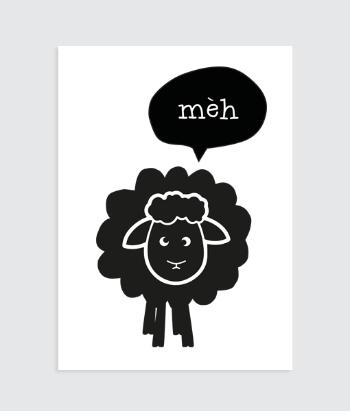 kinderkamer poster zwart wit schaap "meh"