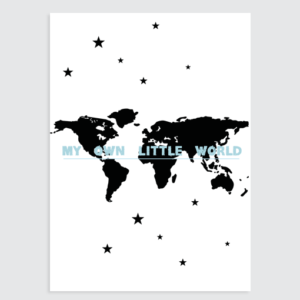 Wereldkaart Poster (blauw) "My ow little World"