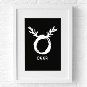 O deer zwart wit poster muur wand kerst