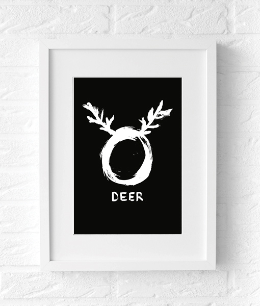 O deer zwart wit poster muur wand kerst
